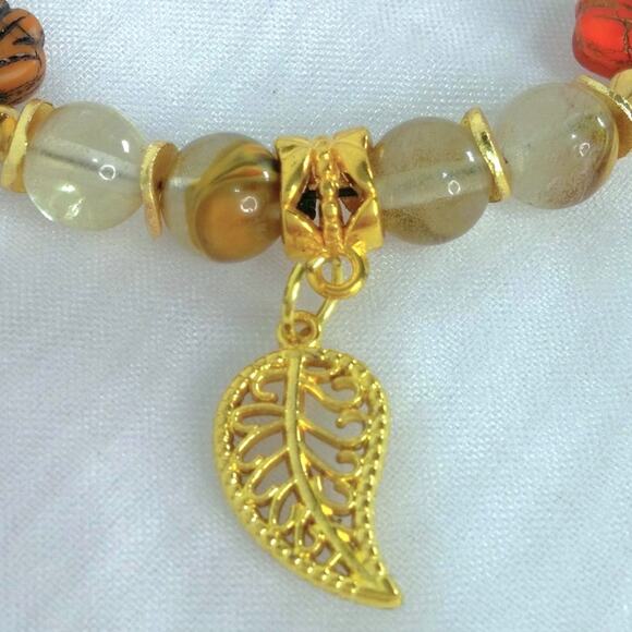 NEW Artisan Czech Glass Bracelet Fall Leaves Golden Accents Autumn Hues Earthy - Picture 4 of 11